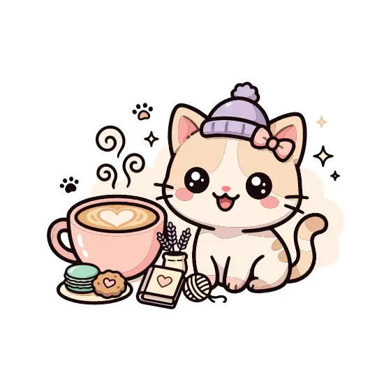 Cute Kitten With Coffee And Macarons