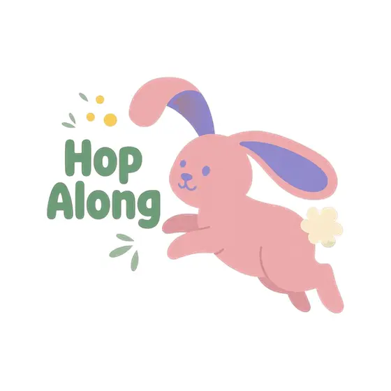 Pink Bunny Leaping In Green Lettering