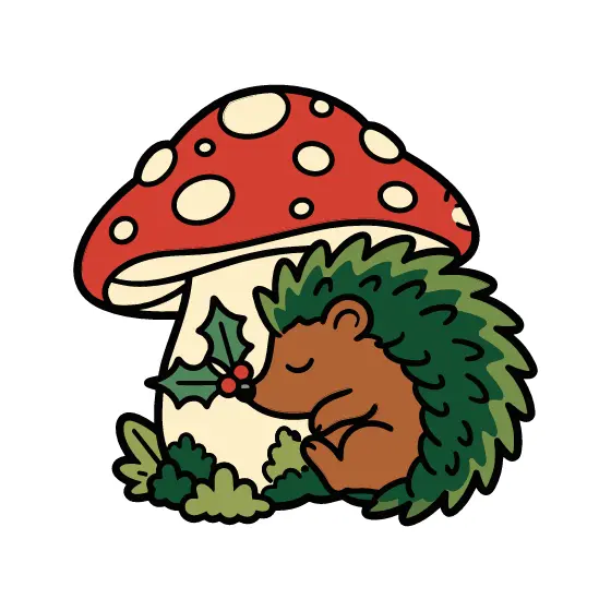 Sleeping Hedgehog Under Red Toadstool