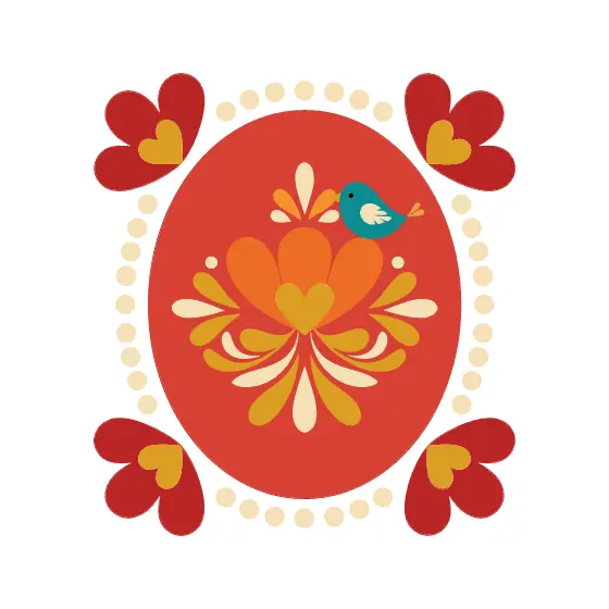 Red Oval Folk Frame With Petal Corners