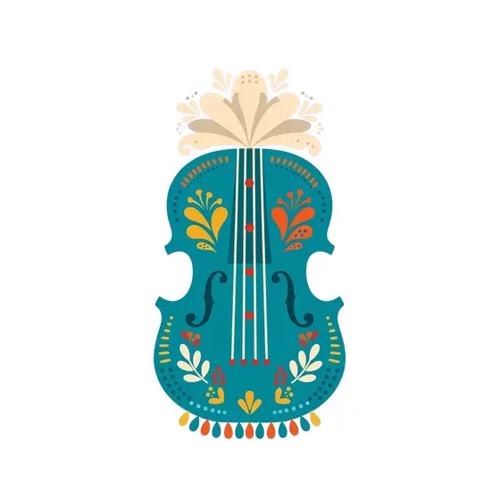 Teal Folk Violin With Red Accents