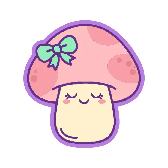 Sleepy Kawaii Mushroom With Mint Bow