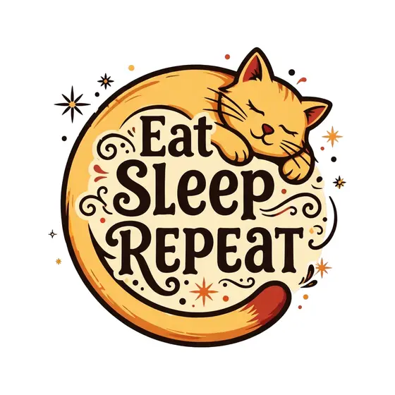 Sleeping Cat Curled Around Text