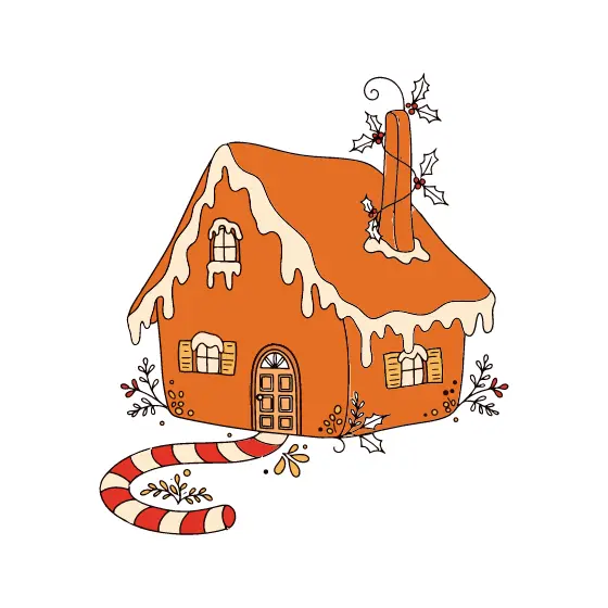 Orange Gingerbread Cottage With Tall Chimney