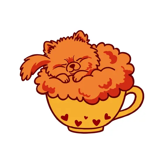 Sleeping Orange Pomeranian In Teacup