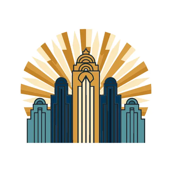 Deco Towers With Sunburst Rays
