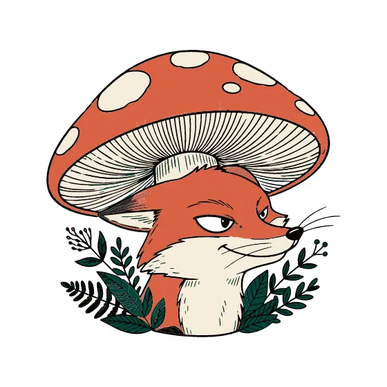 Mischievous Fox Peeking From Mushroom