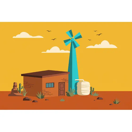Adobe House With Turquoise Windmill
