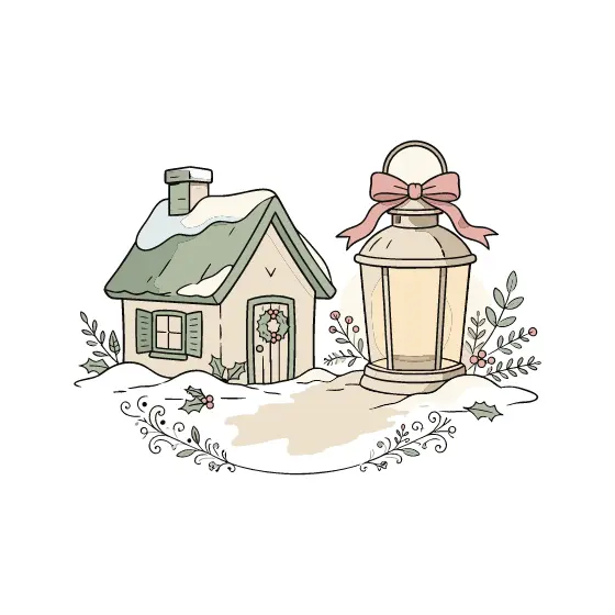 Cottage Beside Bow-Tied Lantern