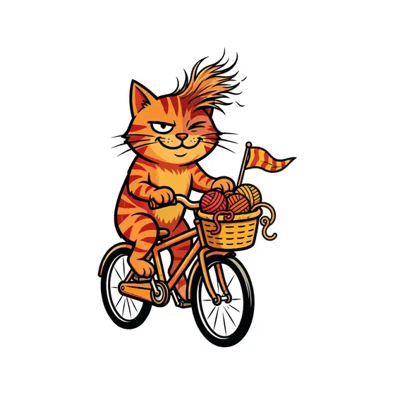 Smug Tabby Cat Cycling With Yarn