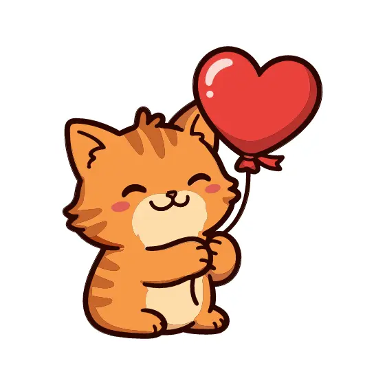 Smiling Ginger Cat With Red Heart
