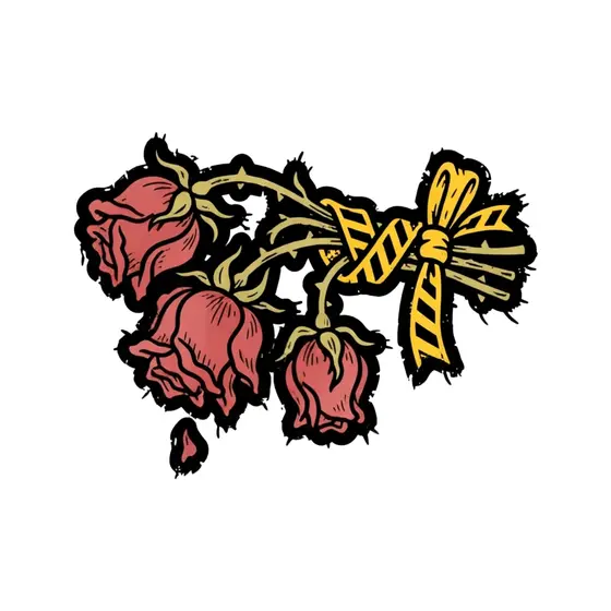 Scattered Wilted Roses With Tape Bow
