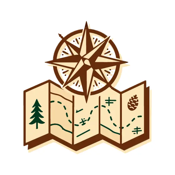 Compass Rose With Folded Map And Pines
