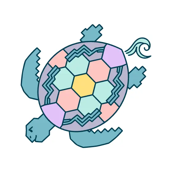 Hexagon Sea Turtle With Wave Curl
