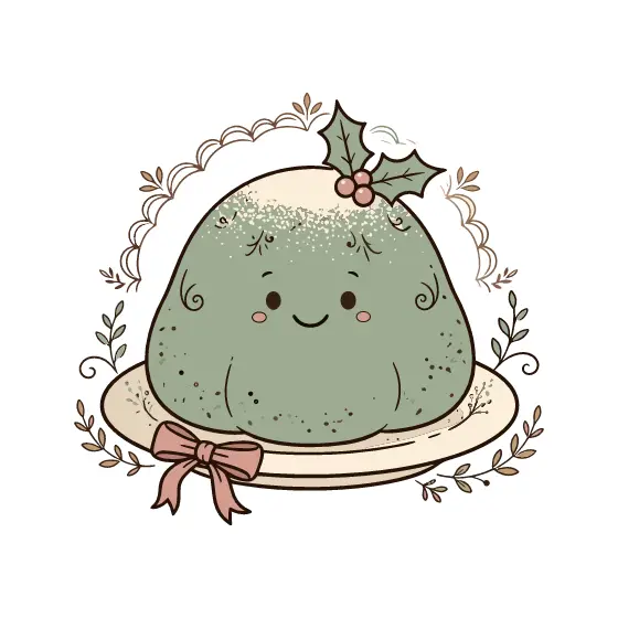 Sage Pudding With Holly On Plate