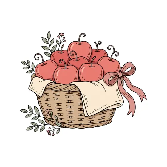 Apple Basket With Dangling Ribbon Tail