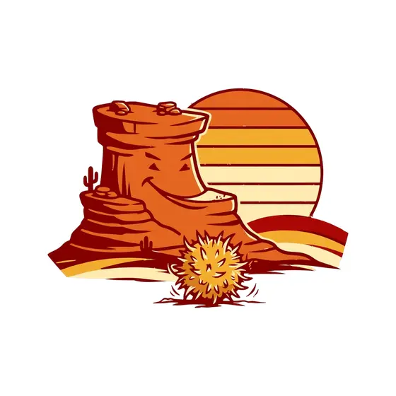 Grinning Mesa With Tumbleweed