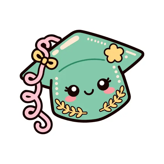 Mint Kawaii Graduation Cap Character
