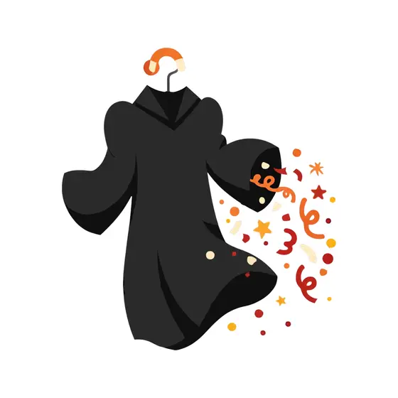 Black Graduation Gown With Confetti Burst
