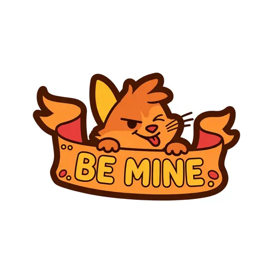 Orange Cat Peeking Over Be Mine Banner