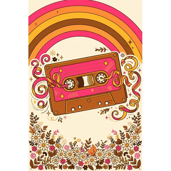 Retro Cassette Tape With Rainbow Arc