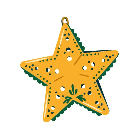 Mustard Pierced Tin Star With Green Accents