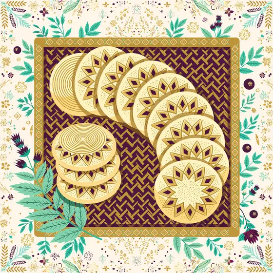 Geometric Ma'amoul Cookies on Plum Tray