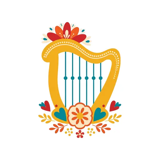 Mustard Harp With Hearts And Flowers