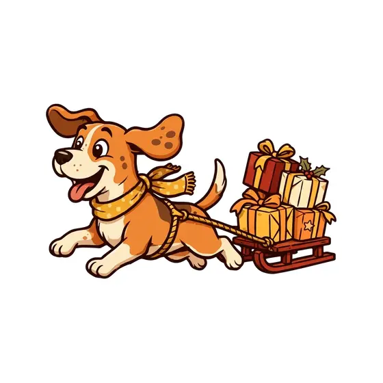 Running Dog With Scarf and Presents