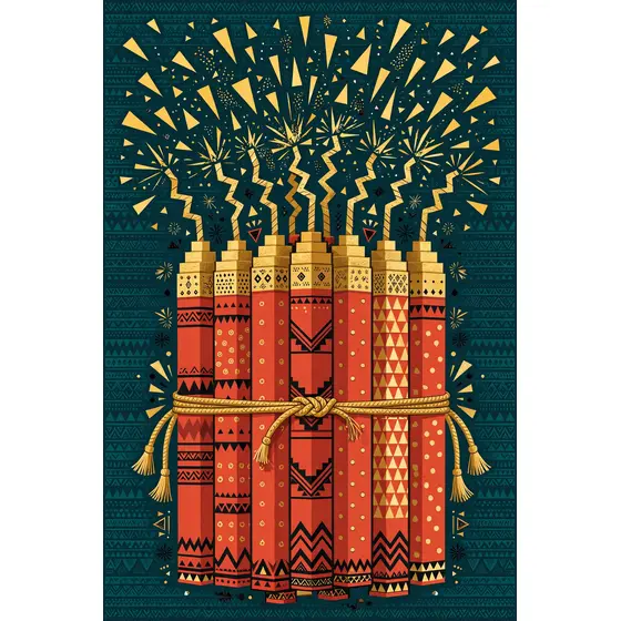 Bundled Vermilion Firecrackers With Gold Sparks