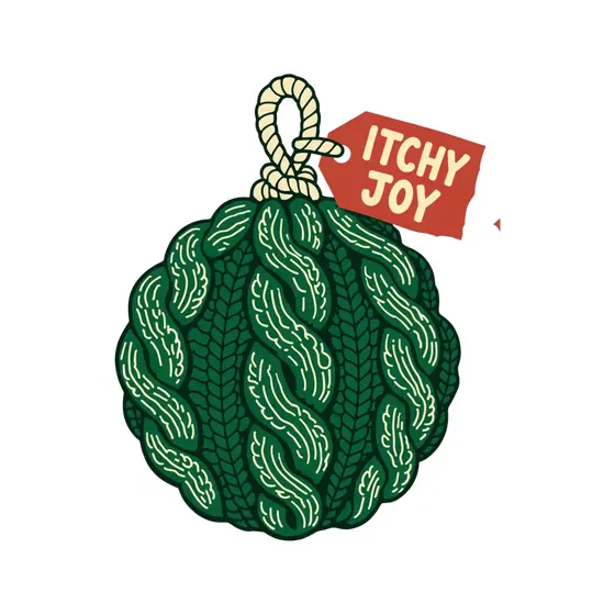 Cable Knit Bauble With Red Itchy Joy Tag
