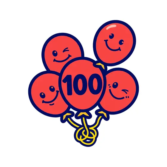 Five Red Balloons Winking With 100