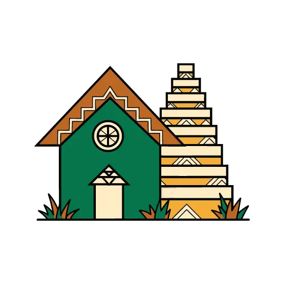 Geometric Barn With Porthole and Stepped Silo