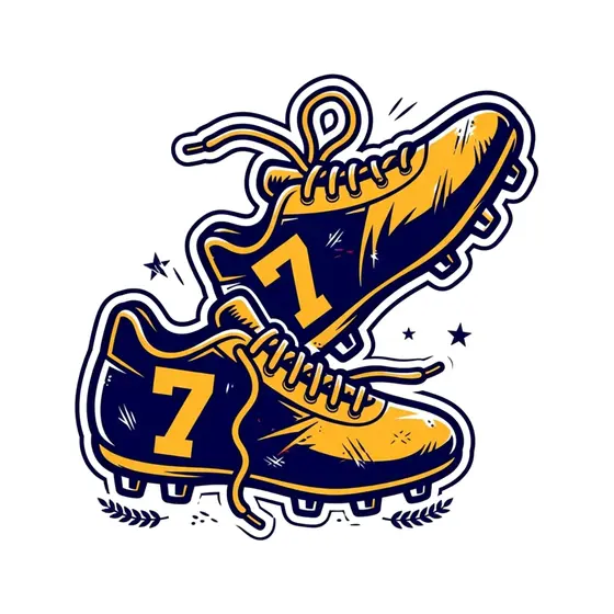 Kicked-Up Navy and Gold Cleat Pair with Number 7