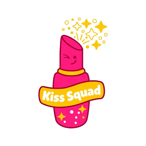 Winking Pink Lipstick With Kiss Squad Banner