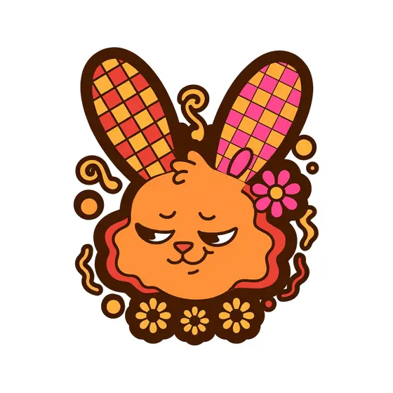 Sleepy Orange Bunny With Daisy Row