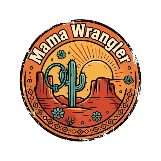 Mama Wrangler Badge With Blue Flowers