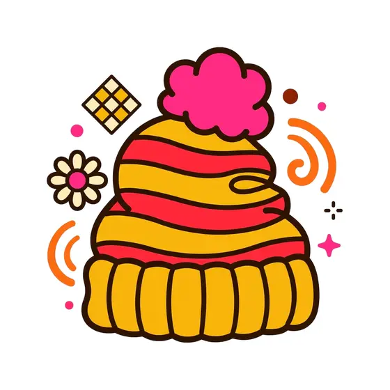 Red-Striped Beanie With Pink Pom