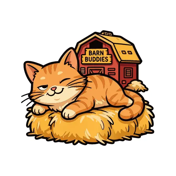 Smug Ginger Cat With Barn Buddies Sign