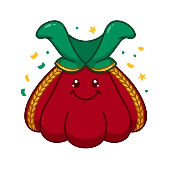 Smiling Red Velvet Cape With Green Collar