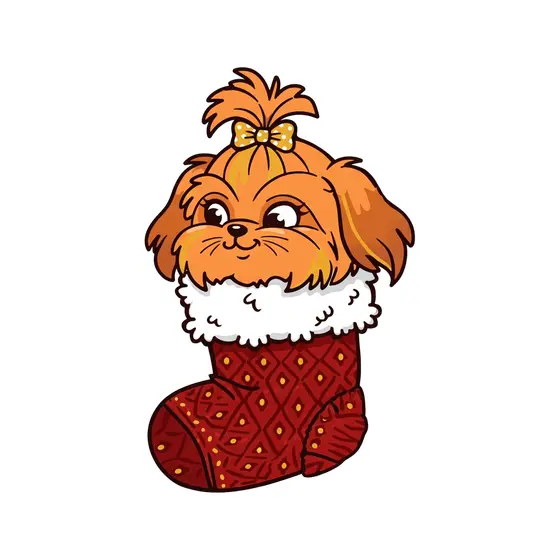 Shih Tzu In Red Diamond Stocking