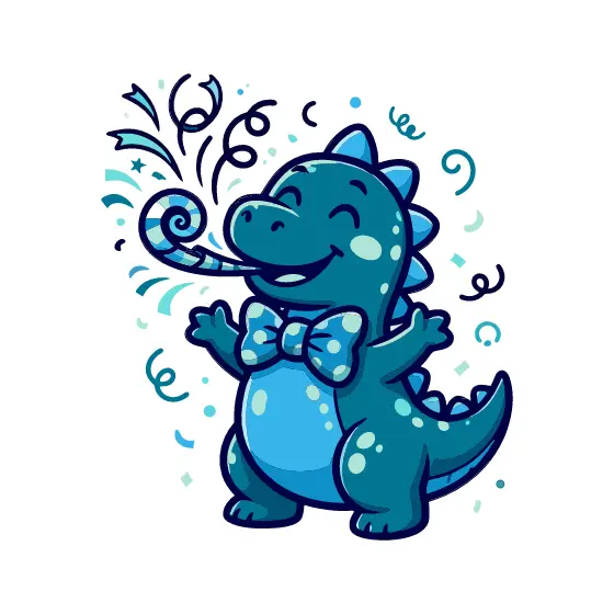 Spotted Dinosaur With Striped Party Horn