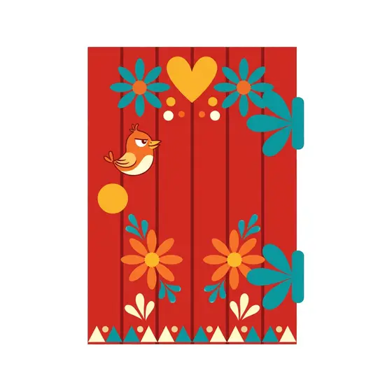 Red Barn Door With Orange Flowers