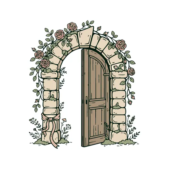 Stone Arch With Open Wooden Door