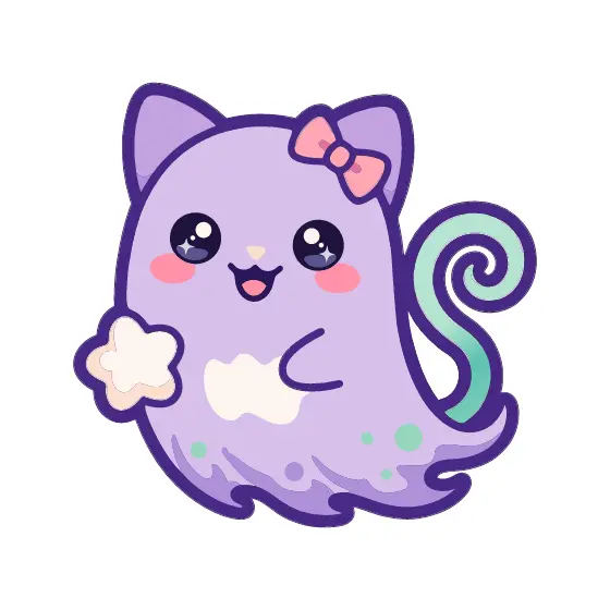 Lavender Ghost Cat With Pink Bow