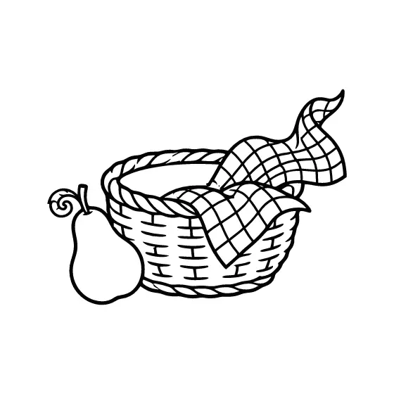 Pear Beside Basket With Tucked Cloth