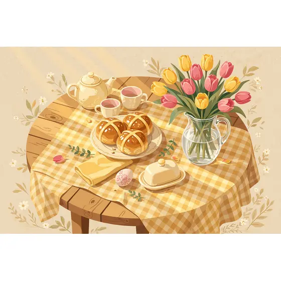 Breakfast Table With Hot Cross Buns