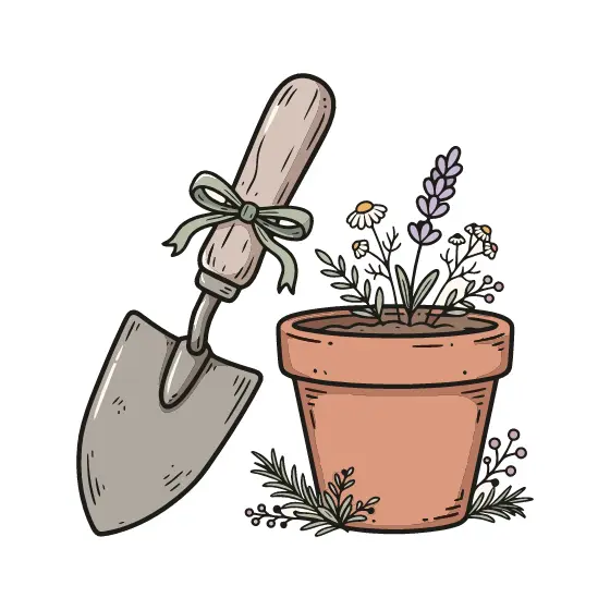 Sage Ribbon Trowel With Daisy Pot