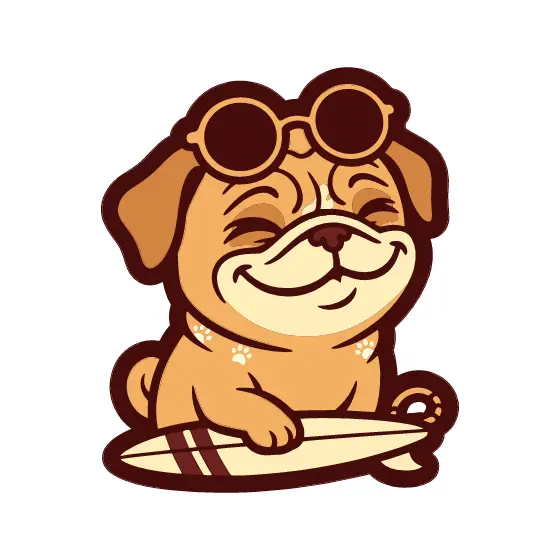 Smirking Pug With Sunglasses and Surfboard