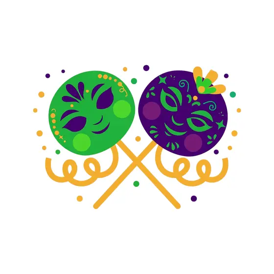Green And Purple Masks With Gold Feather